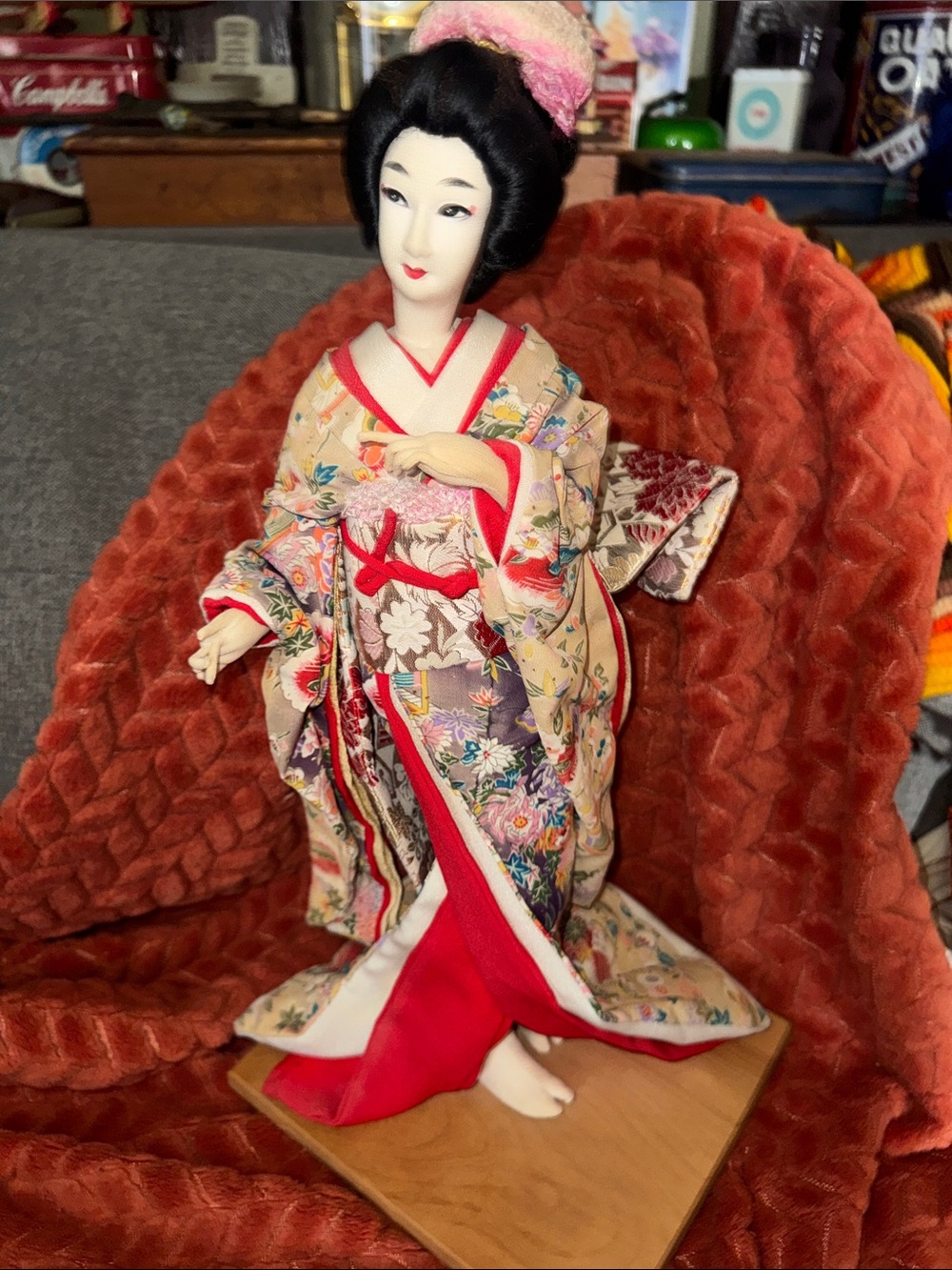 Vintage Japanese Geisha "Ningyō" Doll – Hand-Painted Gofun Face & Silk Kimono